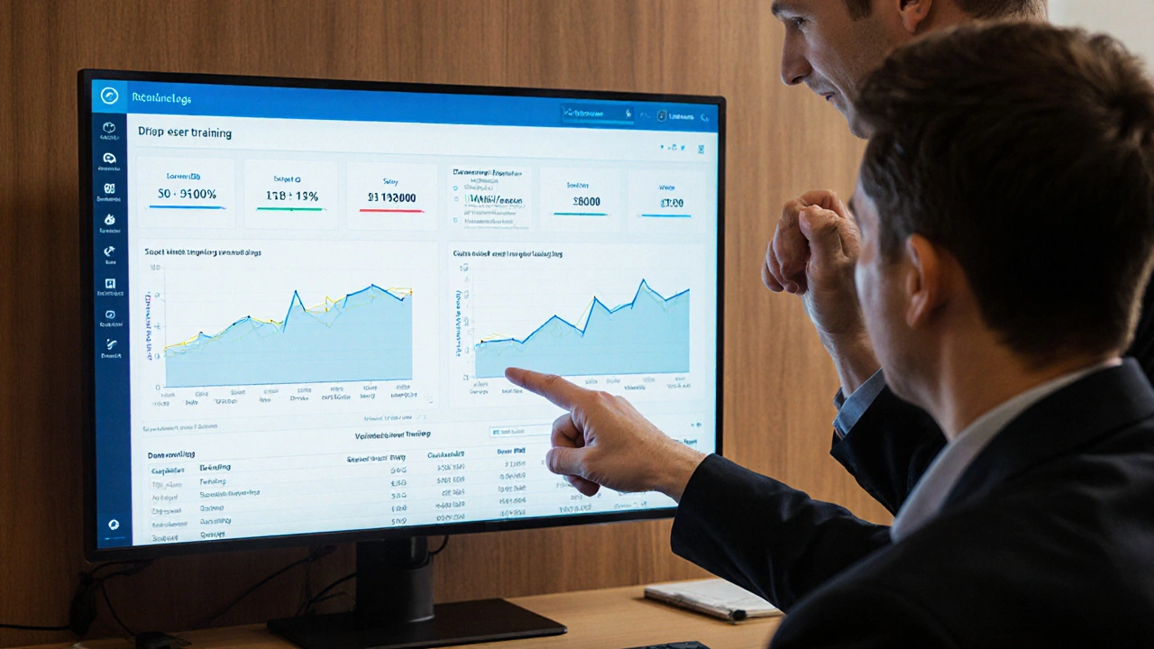 Digital dashboard linking training completion to reduced machine downtime in a Scottish workplace.