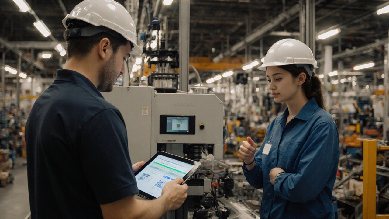 Employee watching a short training video on an automated quality camera at their workstation.