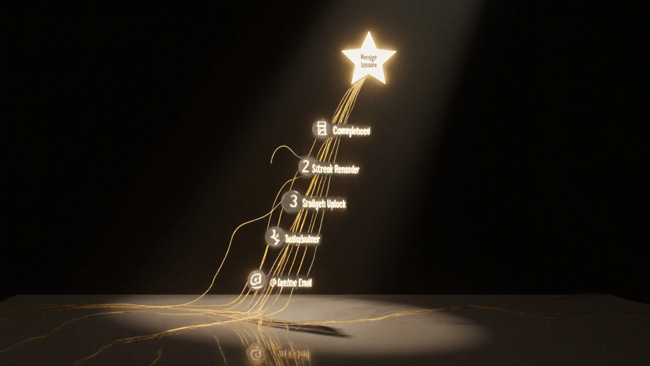 Golden threads forming a rising path symbolizing a sequence of learning nudges.