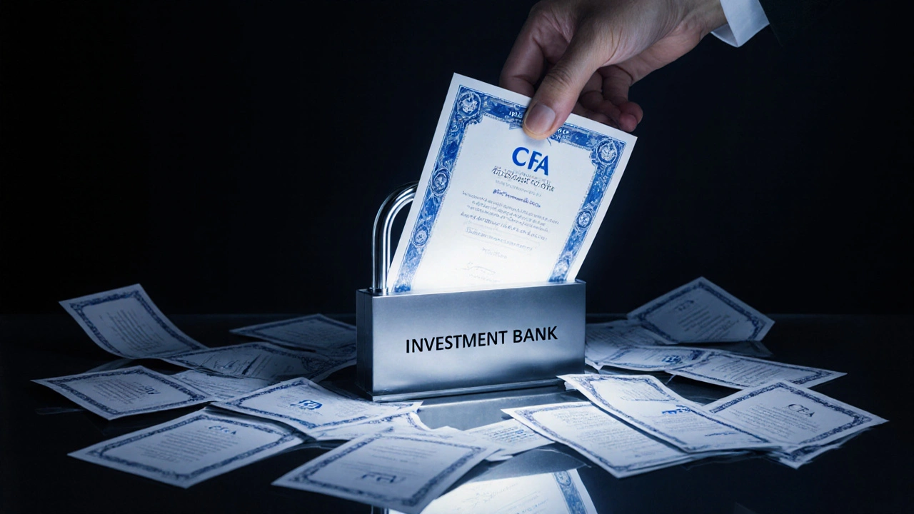 Single CFA certificate unlocking a bank door as other certificates fall away