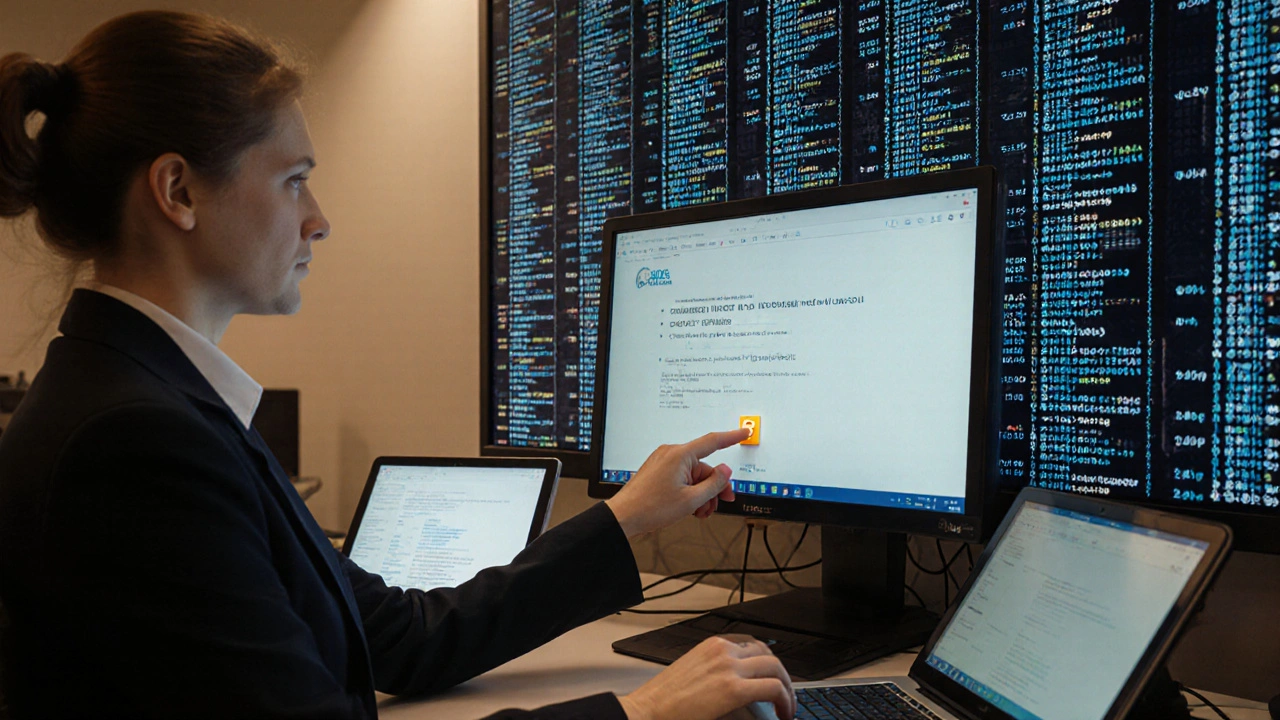 University staff issuing a blockchain credential while a digital ledger updates behind them.