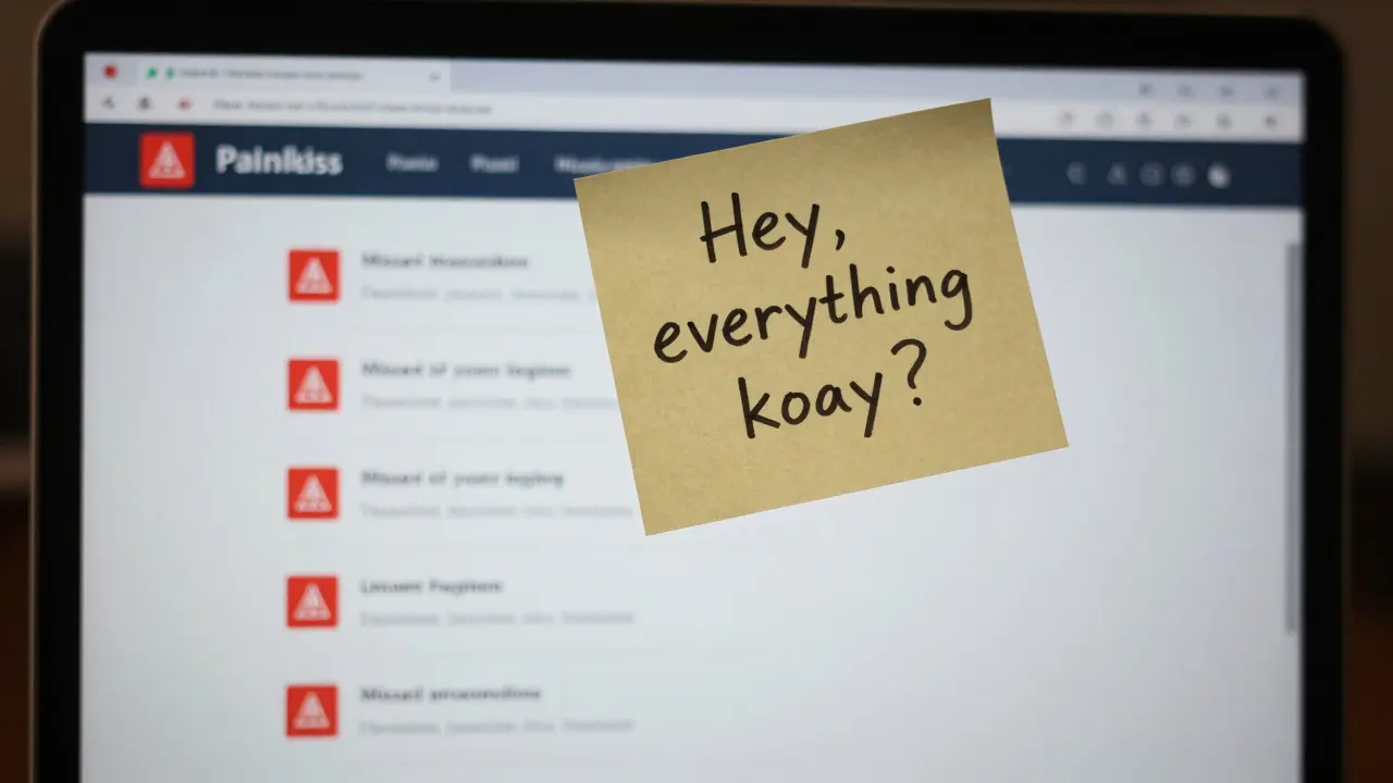 A lonely student dashboard with warning icons and a caring handwritten note above it.