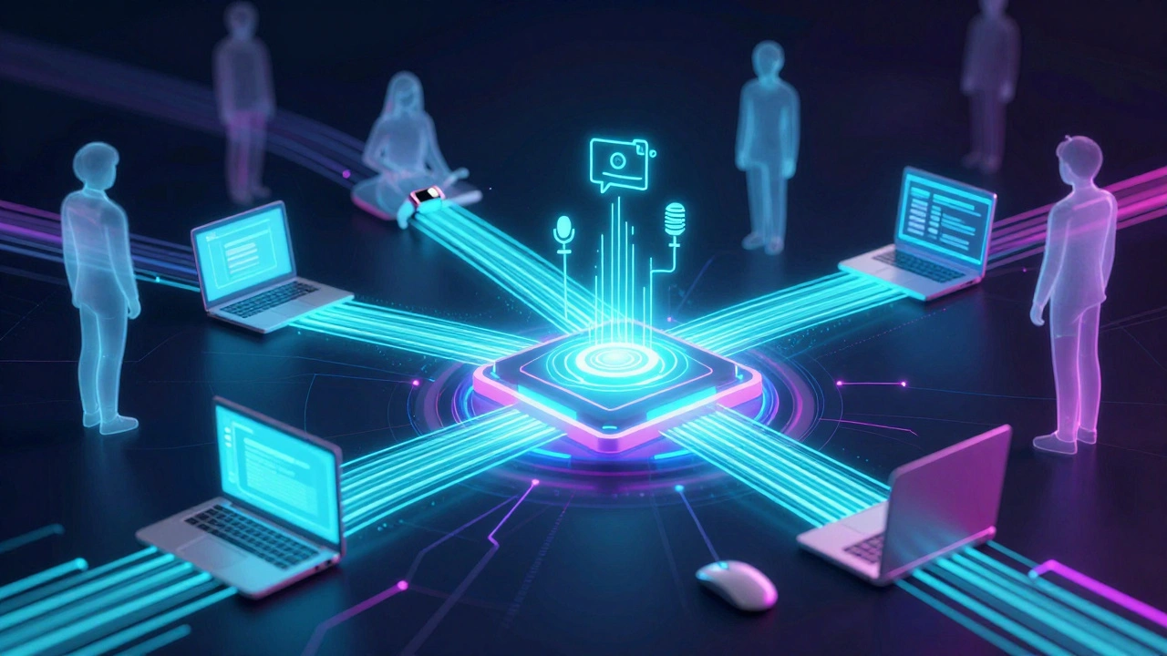Abstract digital network showing AI tracking student engagement through light streams.