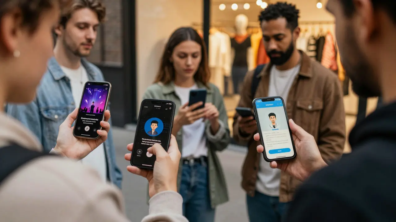 People using smartphones to unlock exclusive access to events, discounts, and health services via NFTs.