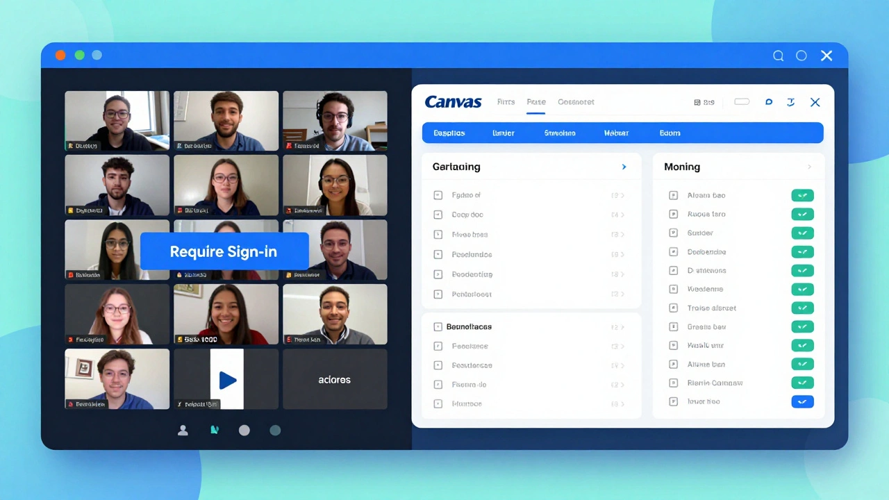 Split-screen view of Zoom meeting and LMS attendance system with real-time data.