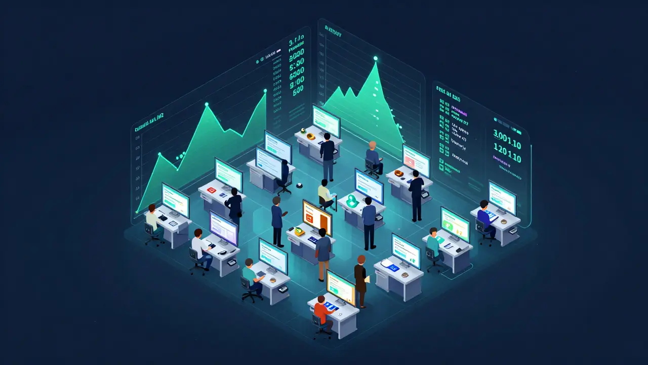 Engineers testing a multi-tenant LMS with thousands of simulated users logged in across ten isolated groups.
