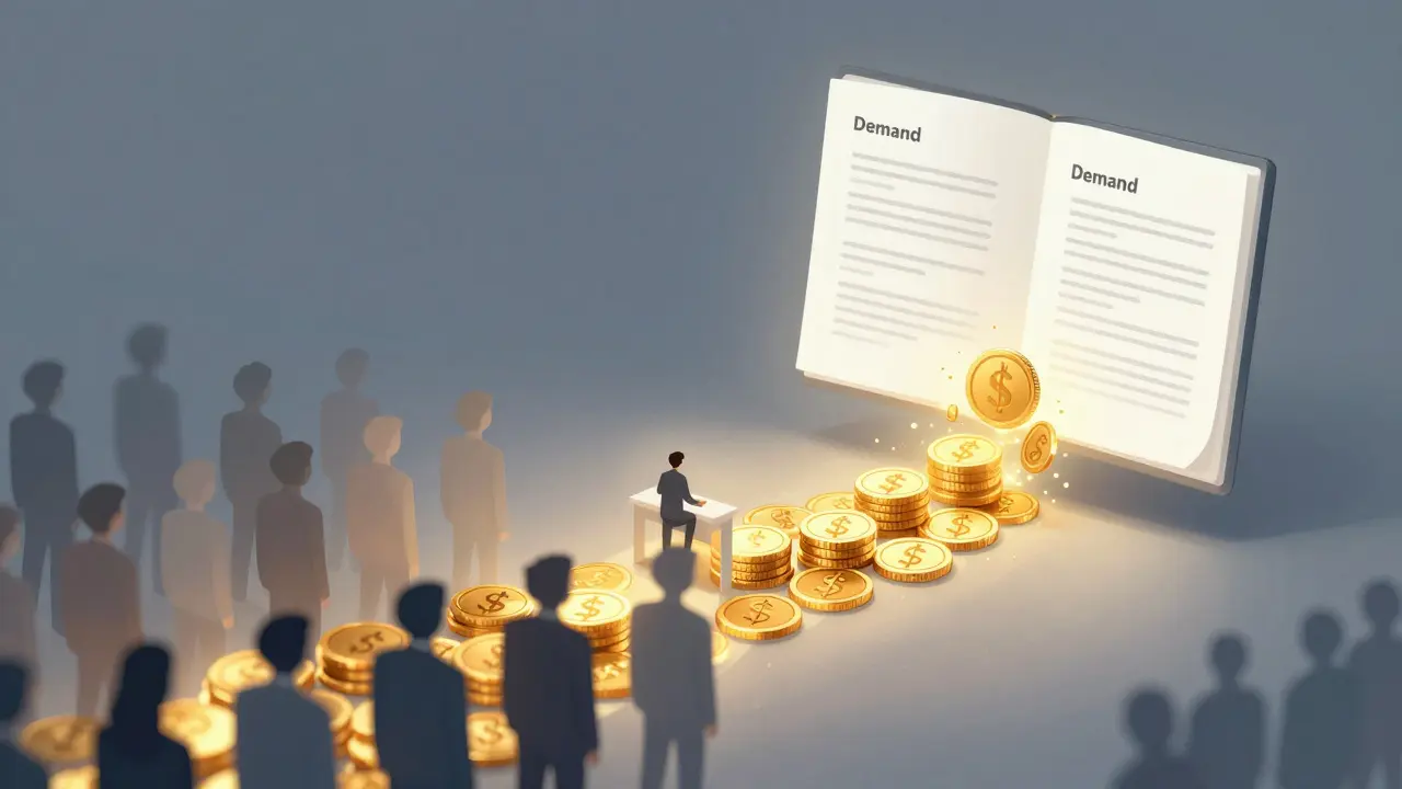 Golden coins flowing from crowd to creator, transforming outline into finished course.