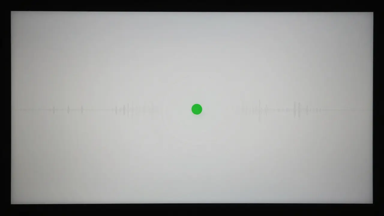 A minimalist screen showing a single green dot appearing after completing a learning task.