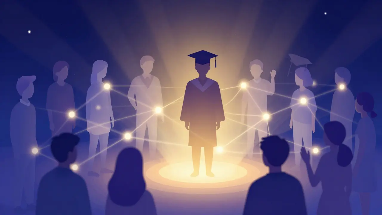 Abstract network of diverse students connected by trust