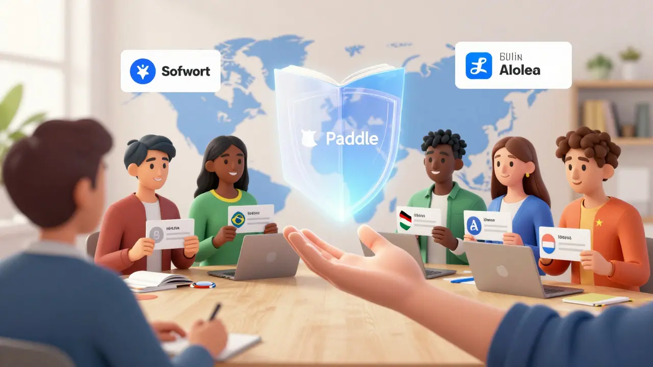 Creator delivers digital course to students worldwide, each paying in their local currency with familiar payment methods.