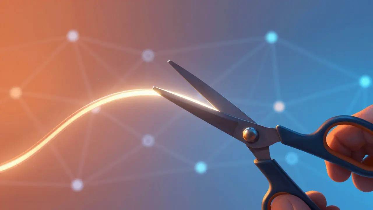 Digital cord being cut to symbolize session revocation