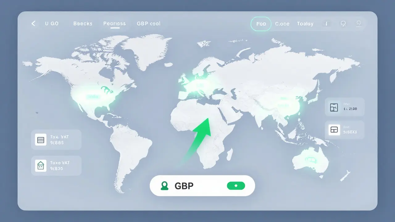 Global dashboard showing localized course pricing and automatic tax collection for international sales.