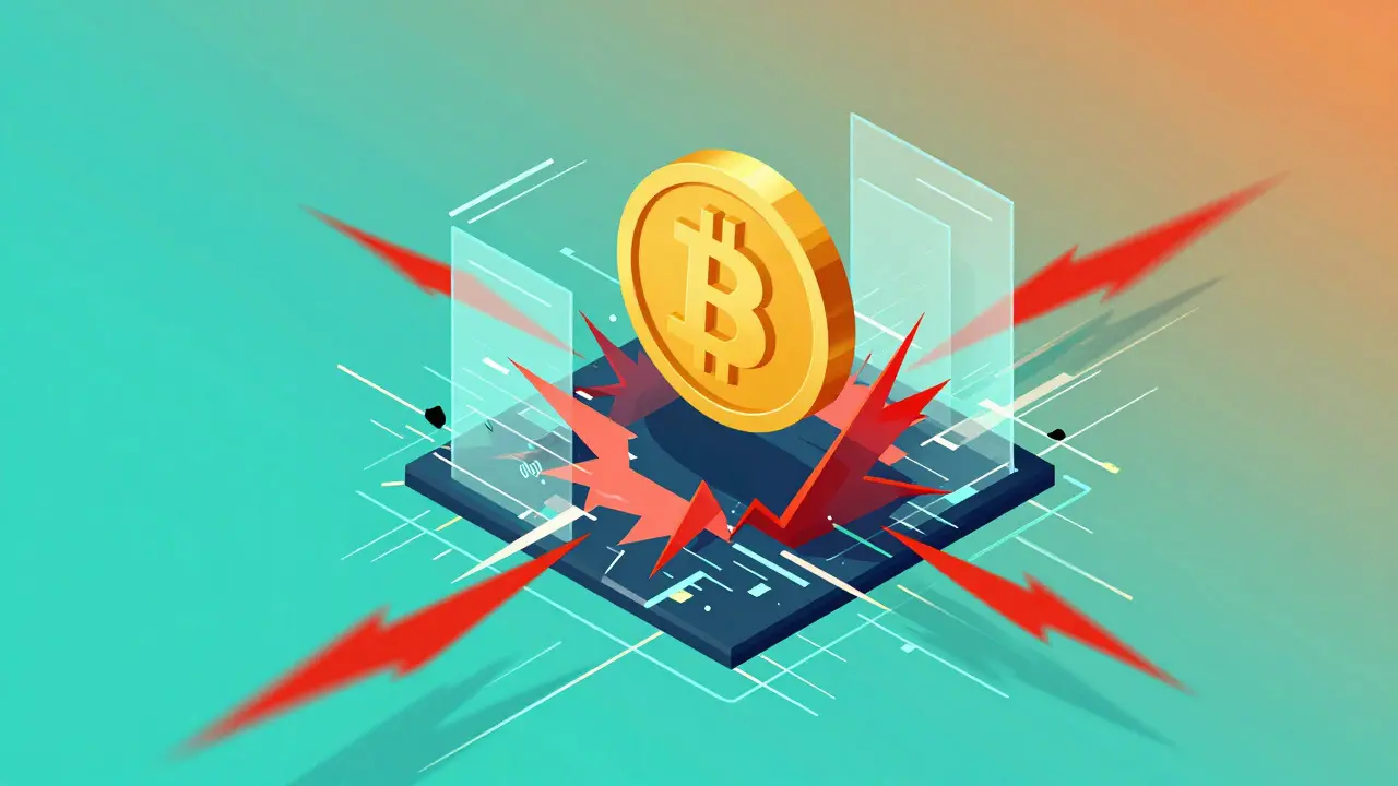 Golden coin protected by shield from red glitch spikes.