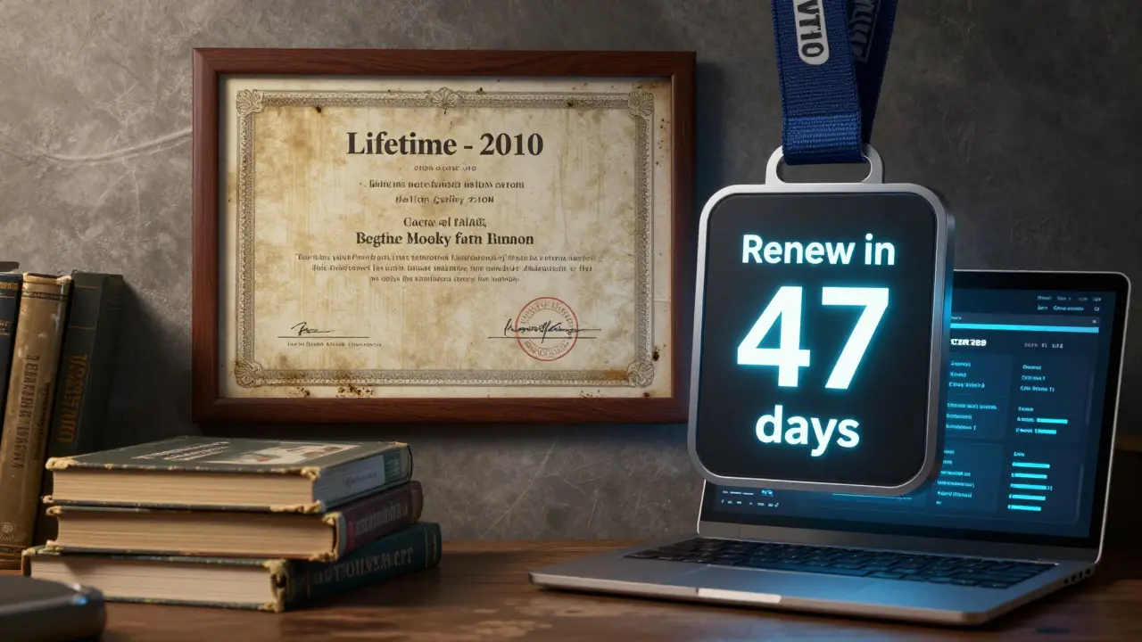 Lifetime vs Expiring Certificates: Policy Design Considerations for Professional Credentials