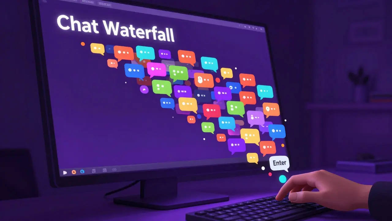 A digital screen showing a waterfall of chat messages during a live online class