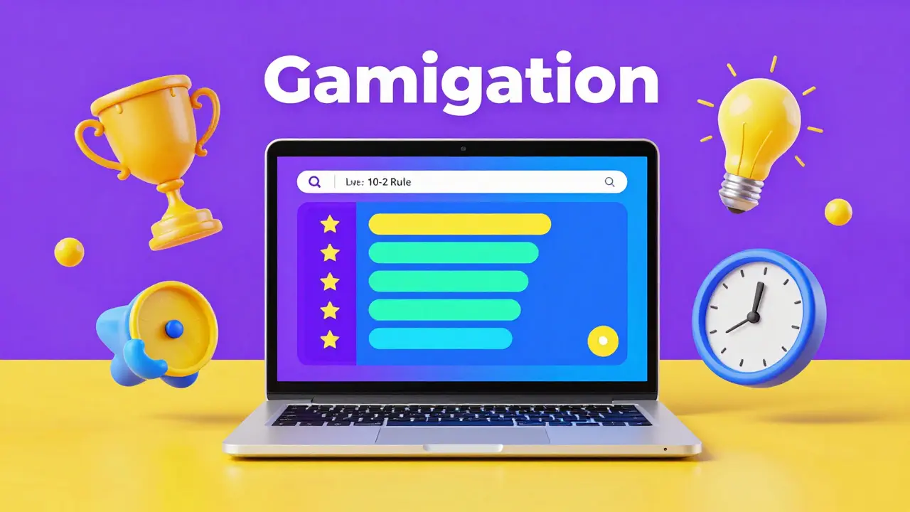 Colorful virtual classroom quiz leaderboard with floating game elements