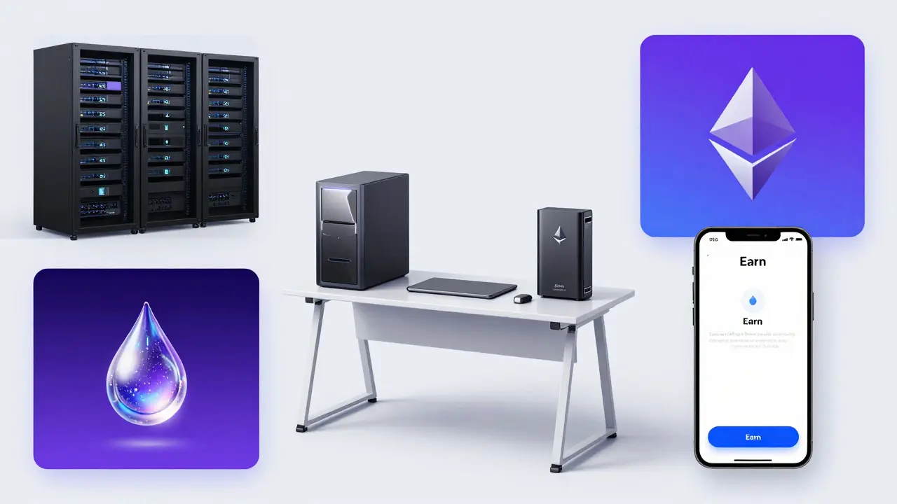 Four different methods of Ethereum staking from solo hardware to simple mobile apps.