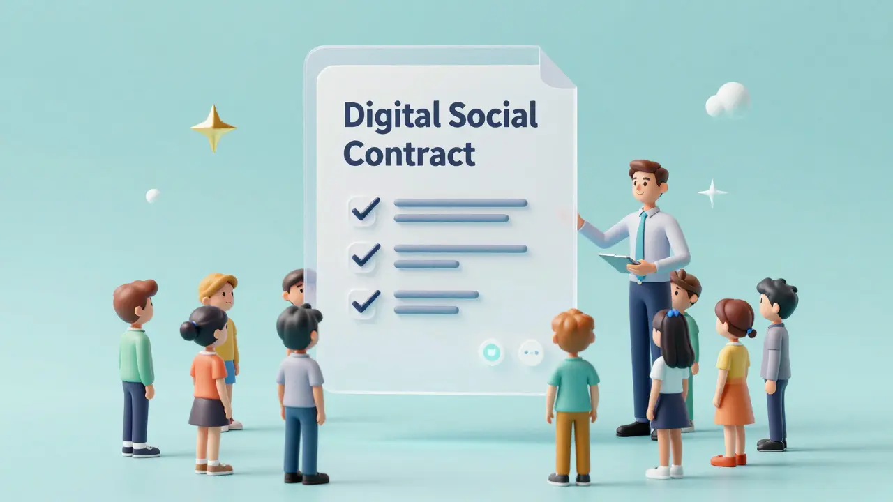 Holographic digital social contract between a teacher and student avatars