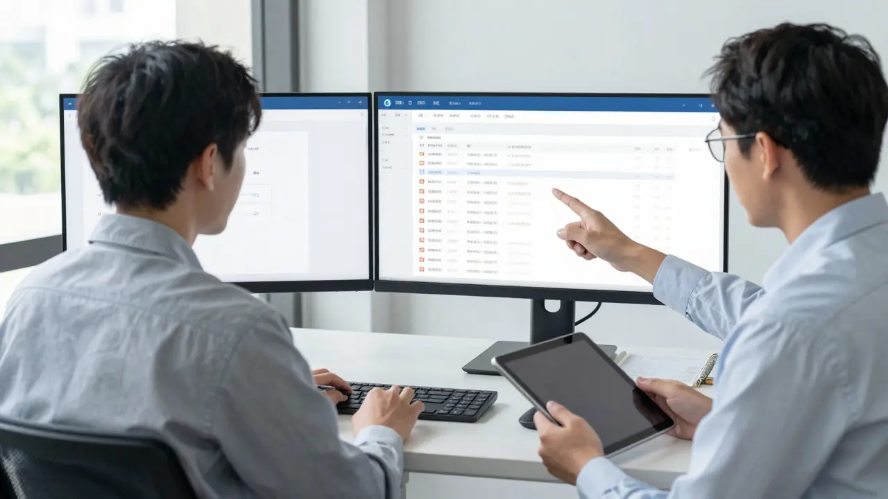 Compliance analysts reviewing risk alerts on digital dashboards