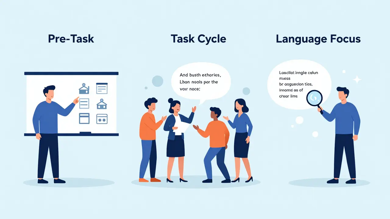 Illustration showing the three phases of task-based language teaching