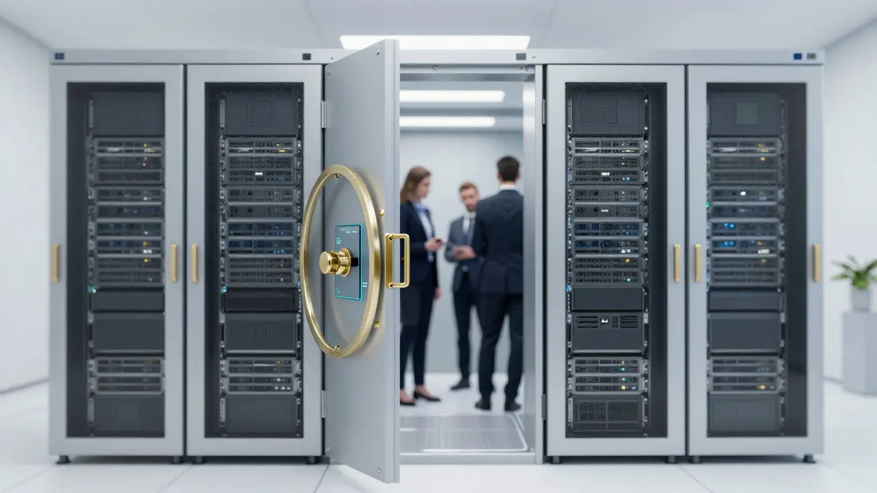 Secure digital vault with biometric access for vetted institutional participants in permissioned DeFi.