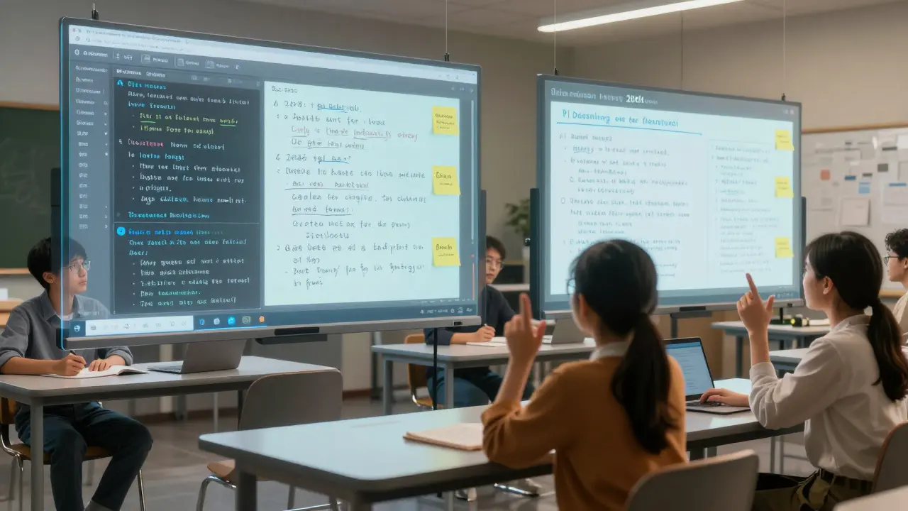 Classroom using AI-enhanced virtual whiteboards for interactive learning