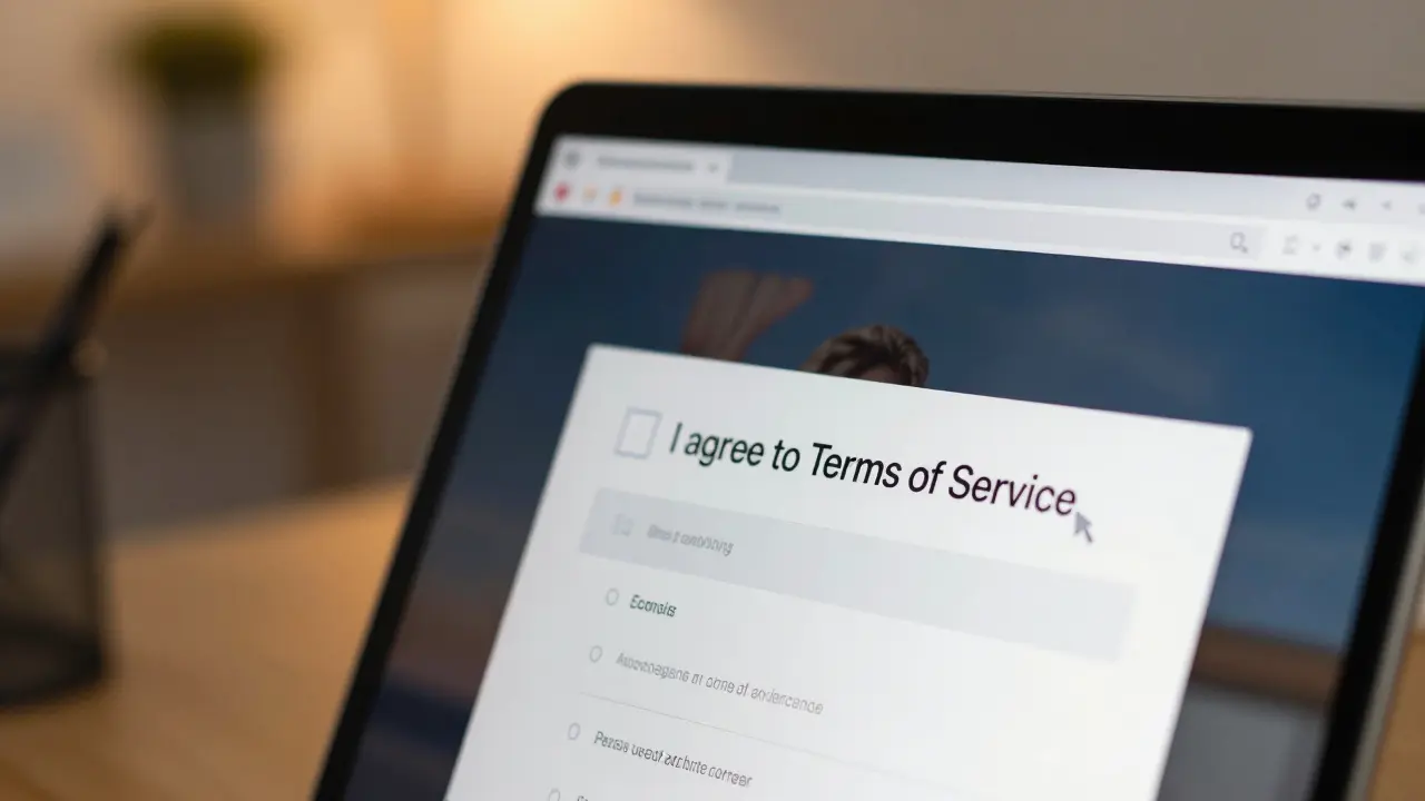 Close up of agreeing to terms of service on laptop