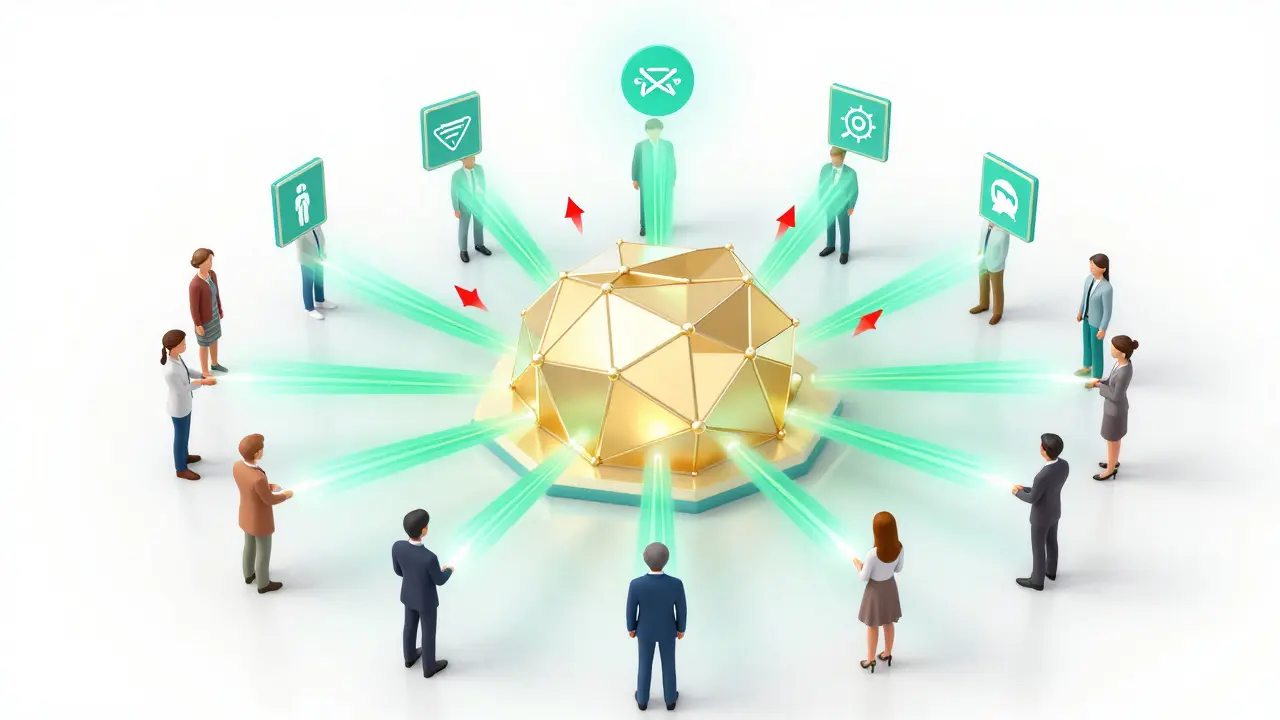 Community nodes funding a central smart contract pool for protection