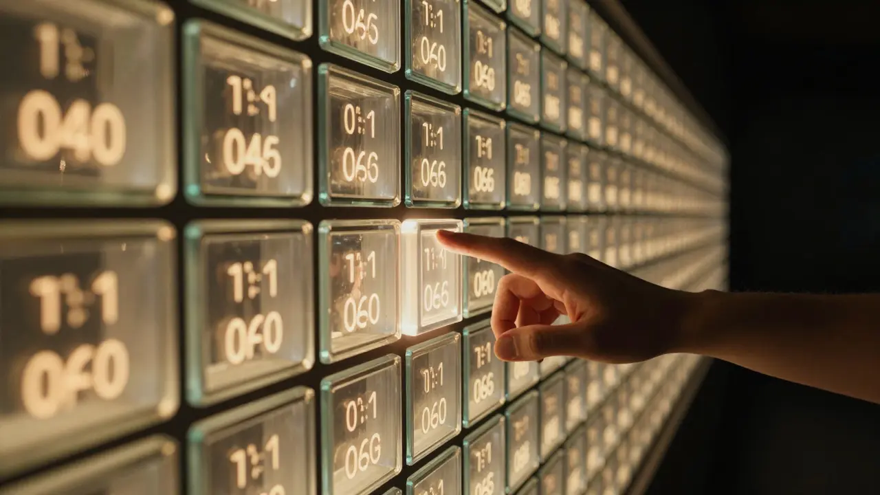 Glowing blockchain ledger blocks showing ownership history