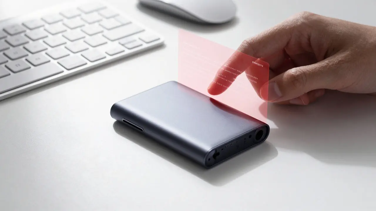 Hardware wallet with holographic warnings of user error risks
