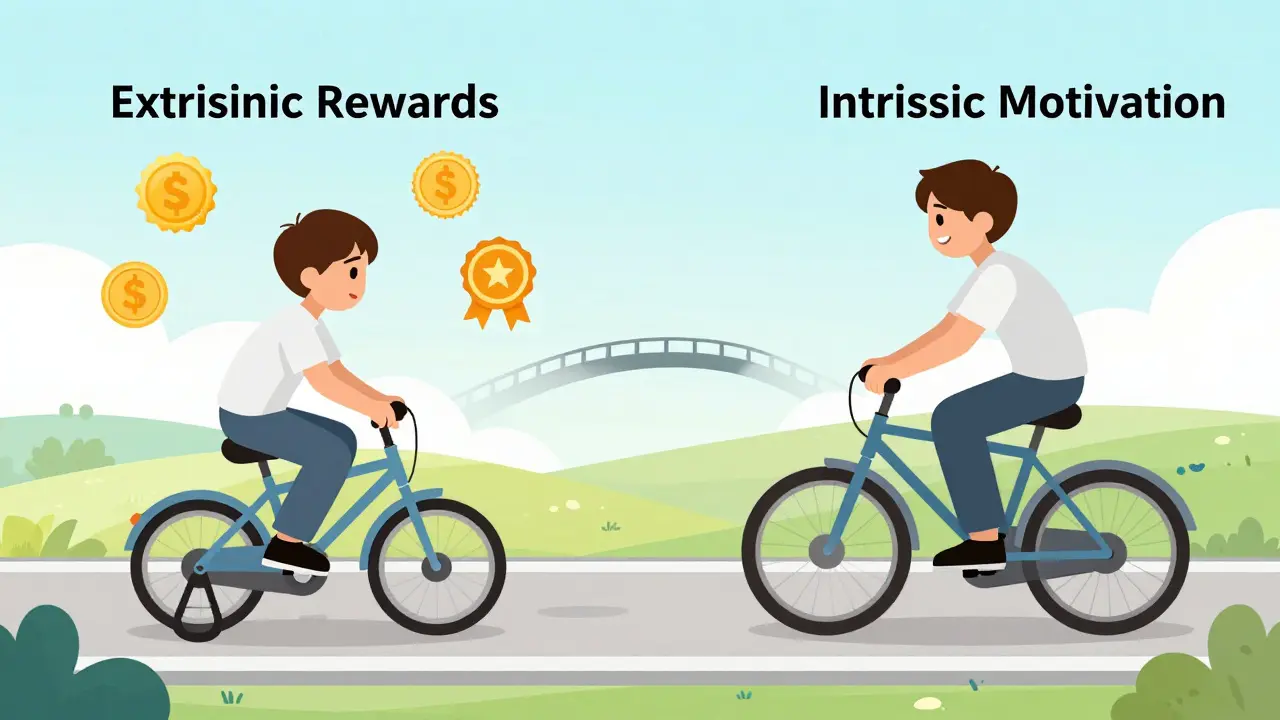 Illustration of intrinsic vs extrinsic motivation using bike metaphor