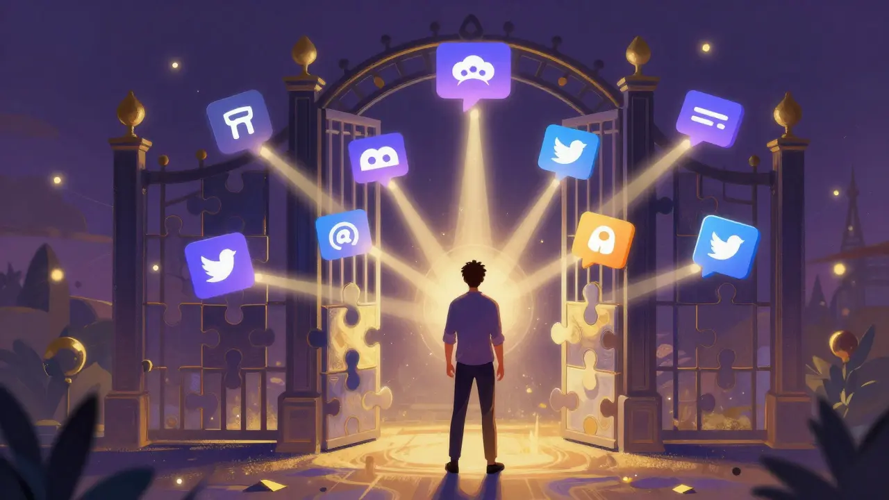 User connecting to digital gate via social media and NFT holdings