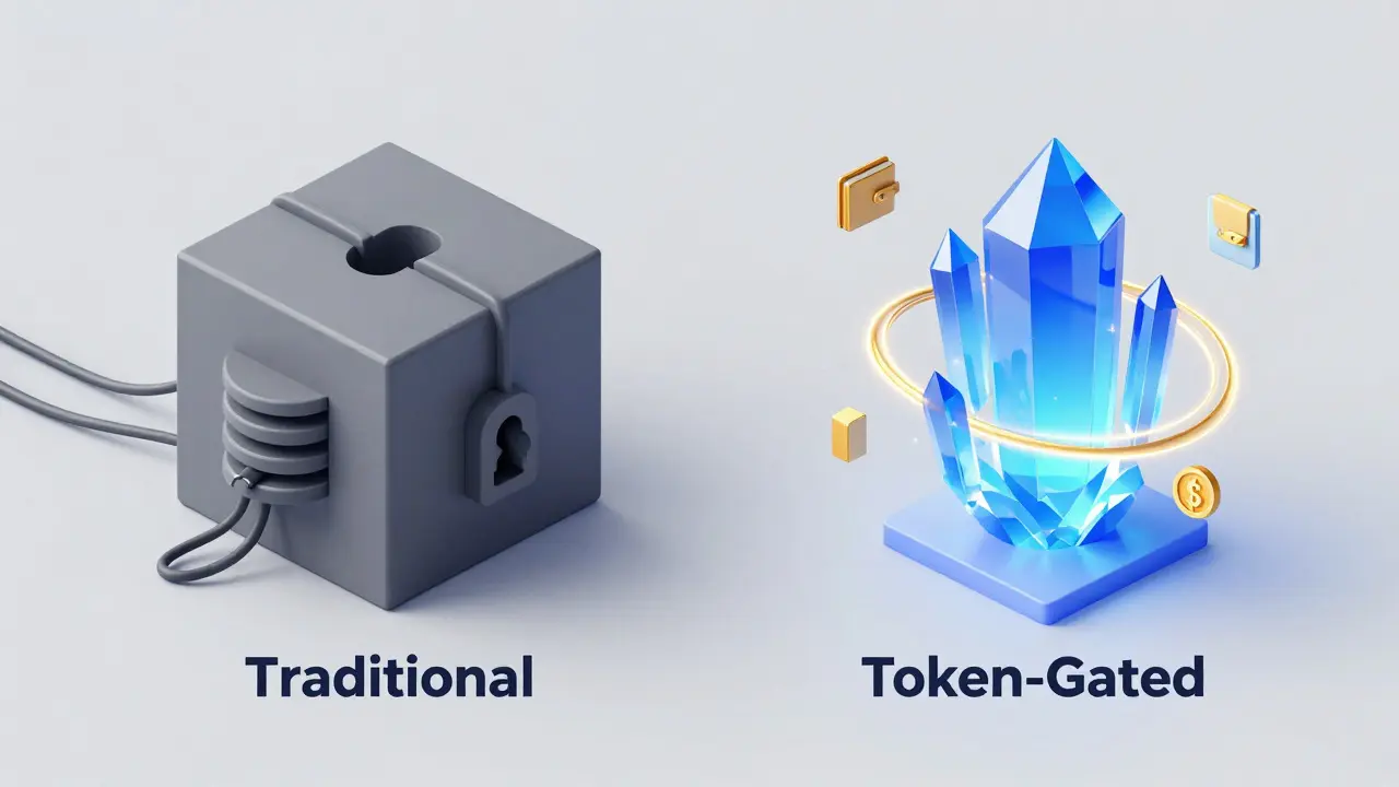 3D comparison of static traditional membership vs dynamic token gating