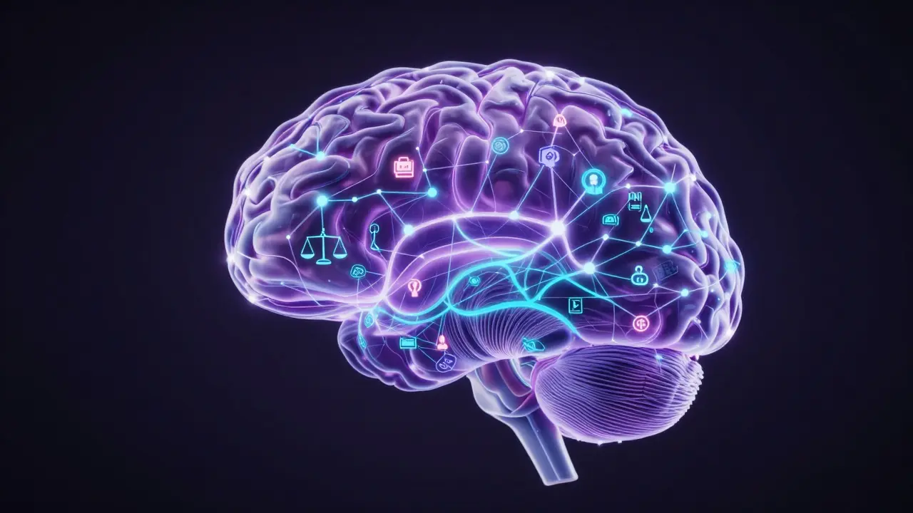 Abstract holographic brain illustrating AI-driven personalized learning pathways.