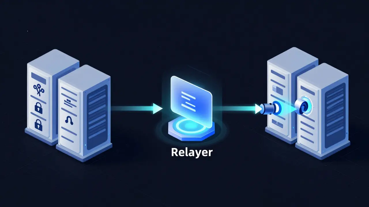 Data packet traveling through a verification node between two servers