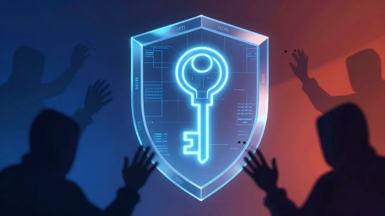 Digital art showing a private key protected inside an impenetrable hardware shield