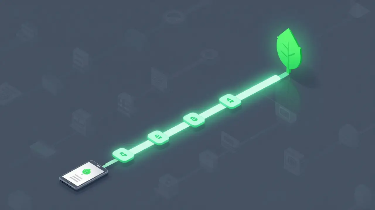 Highlighted authentication path showing how a Merkle proof verifies a specific transaction efficiently.