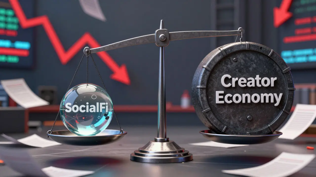 Scale showing tiny SocialFi market vs massive creator economy