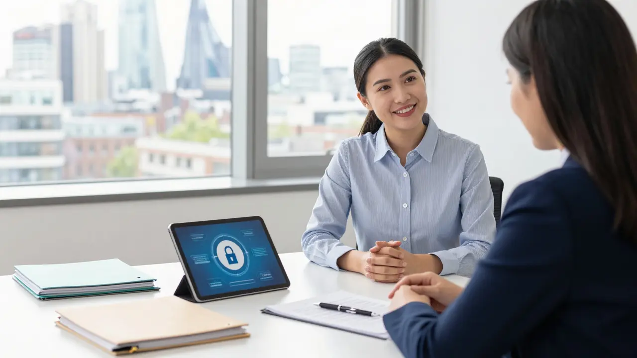 Taxpayer consulting with a financial advisor in a bright office to resolve tax issues