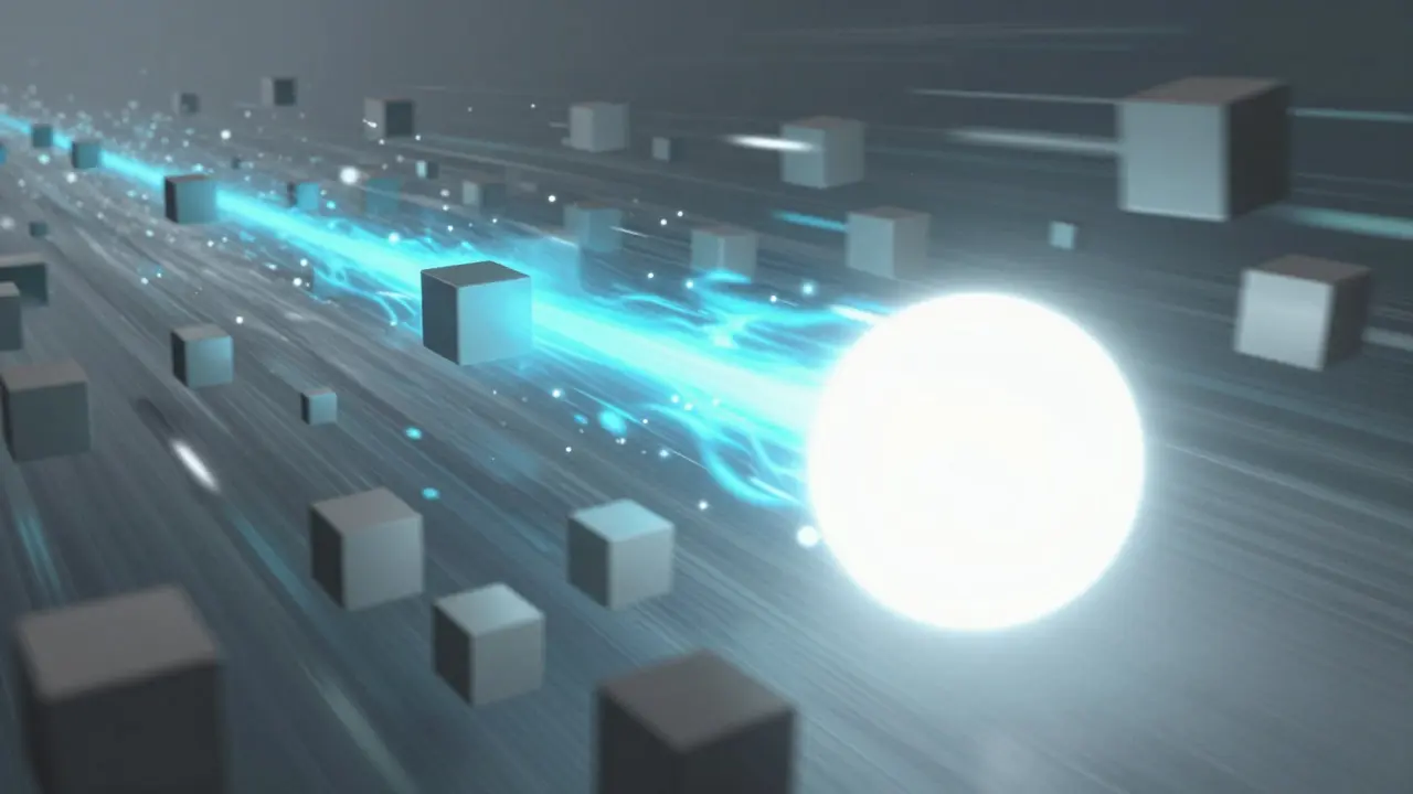 Abstract visualization of a transaction speeding up via fee replacement