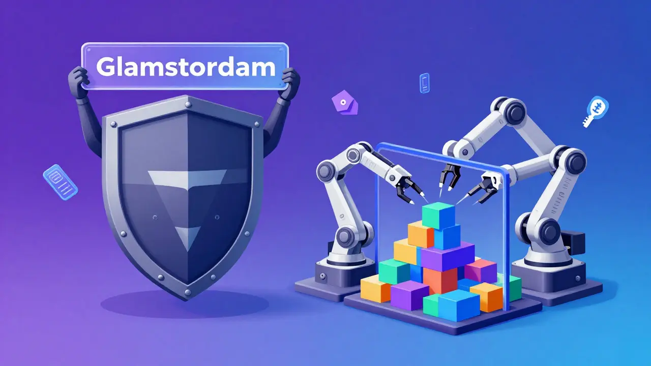 Conceptual art showing separate validator and builder structures assembling data blocks