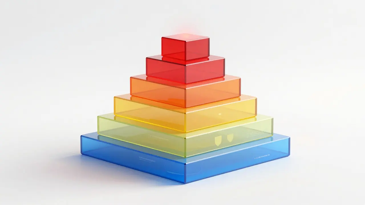 Conceptual glass pyramid illustrating software update severity levels
