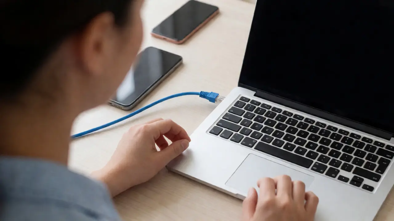 Connecting an Ethernet cable to ensure stable internet for teaching