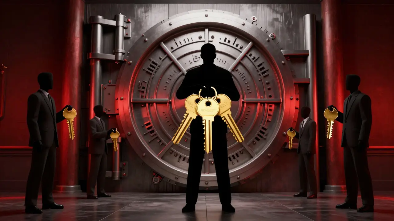 Five keys held by one entity controlling a multisig vault door