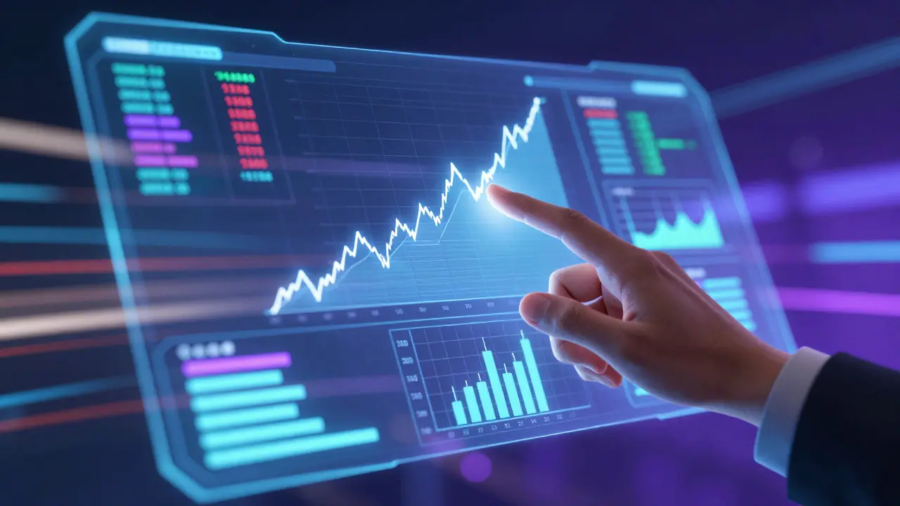 Hand interacting with holographic data charts representing strategic decision games.
