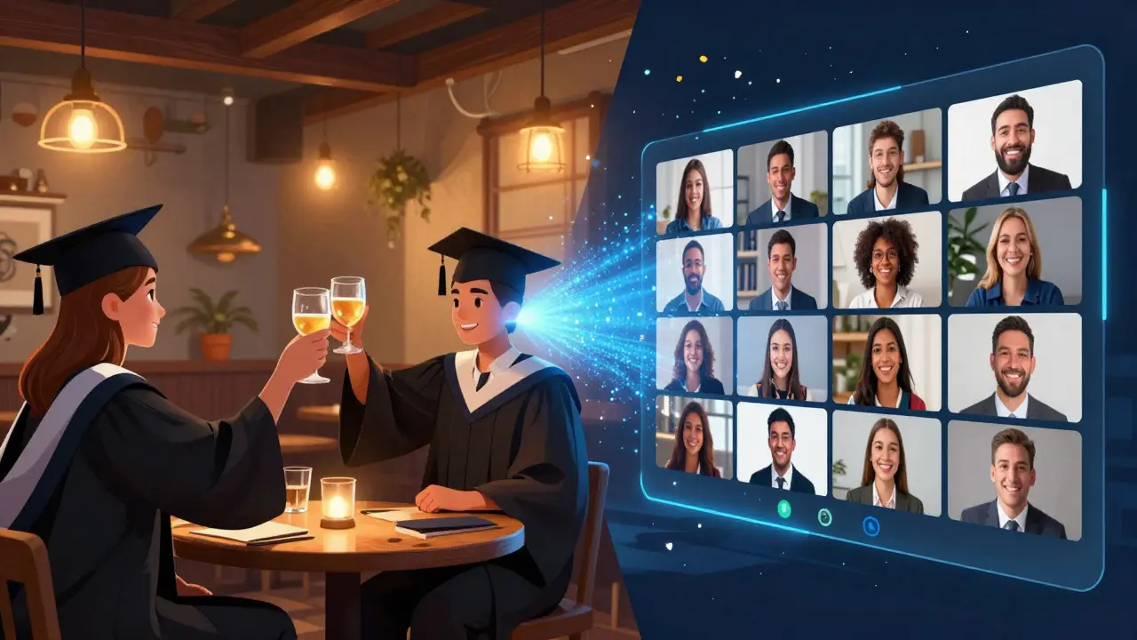 Hybrid graduation connecting pub celebration with virtual attendees