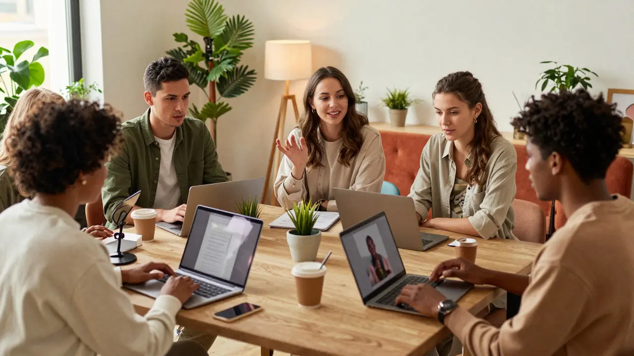 Learners connecting in a cozy online community workspace