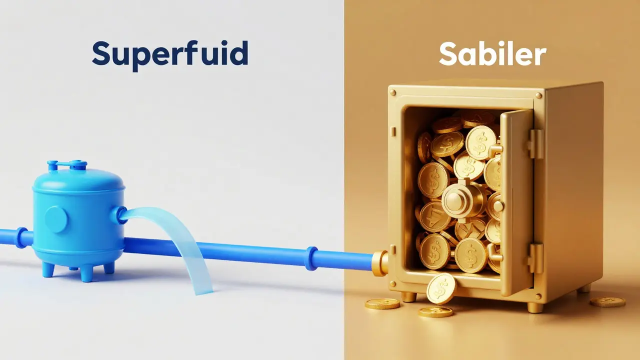 Split view comparing Superfluid's efficient stream with Sablier's secure vault model