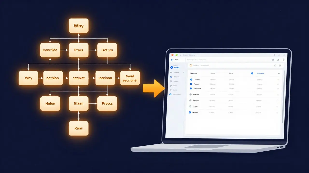 Visual metaphor connecting architectural diagrams to live app interfaces