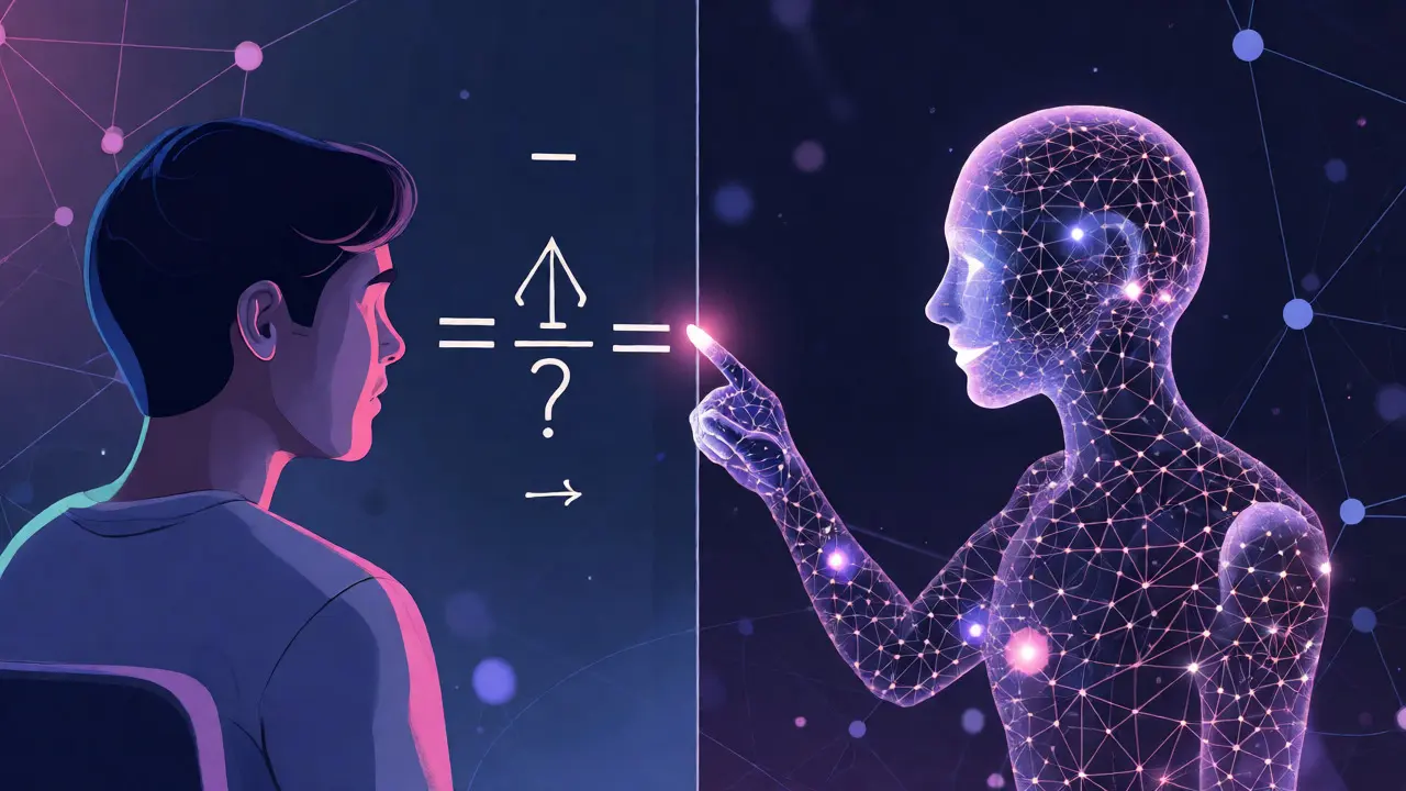 Abstract AI tutor guiding a student through a problem